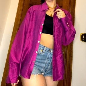 Jewel tone magenta oversized button down shirt